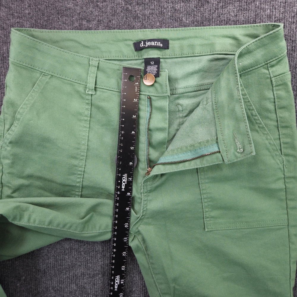 d.jeans Women 12 Green Cotton Blend Utility Slim Fit Patch Pocket Stretch Pants